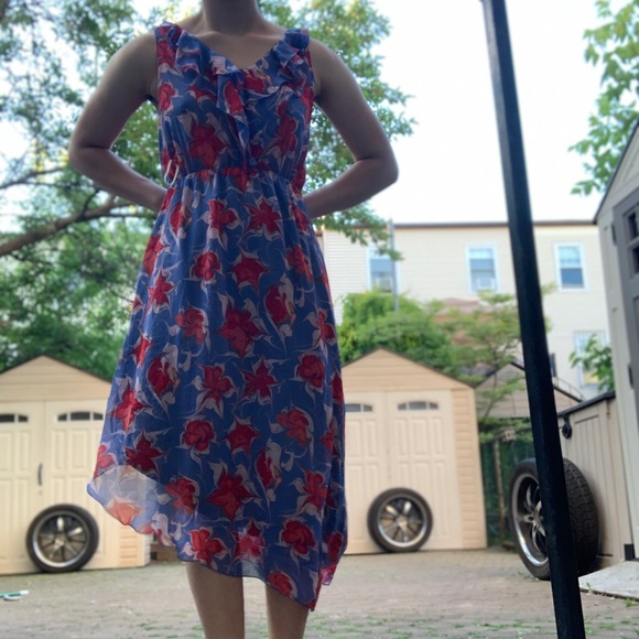 Spring Dress/ Flowers/ Asymmetrical with Ruffles - Picture 2 of 12